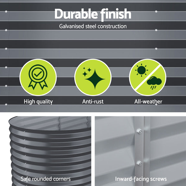 x2 Green Fingers Raised Garden Bed Kit Planter Oval Galvanised Steel 240cmX80cmX56cm Greenfingers