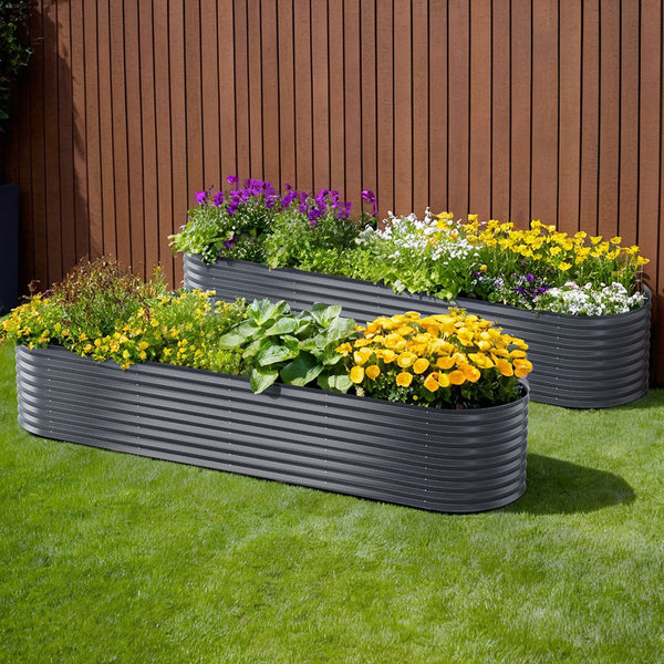 2x Green Fingers Raised Garden Bed 320X80X56cm Oval Planter Box Greenfingers