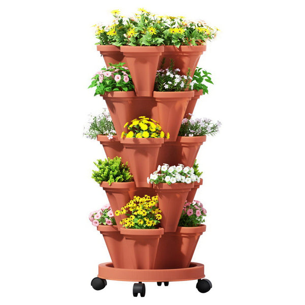 Green Fingers Raised Garden Bed 5 Tier Vertical Garden Brick Red Strawberry Stackable Planters Herbs Petunias Awezingly