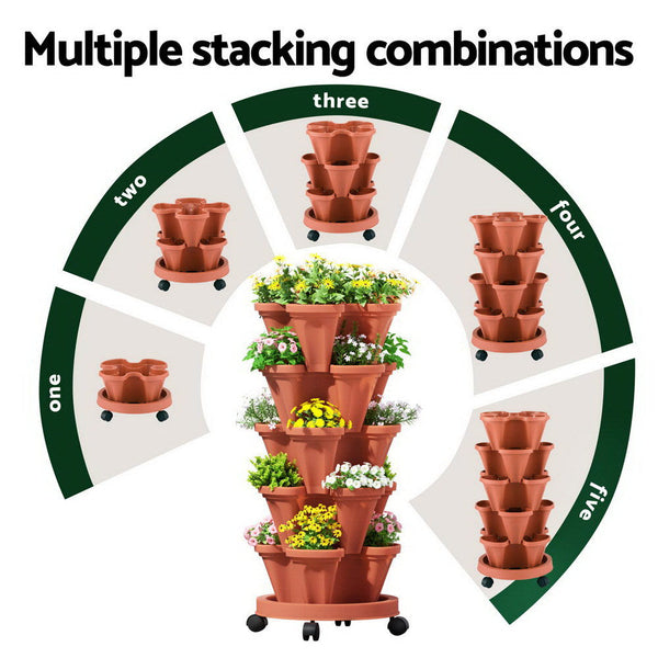 Green Fingers Raised Garden Bed 5 Tier Vertical Garden Brick Red Strawberry Stackable Planters Herbs Petunias Awezingly