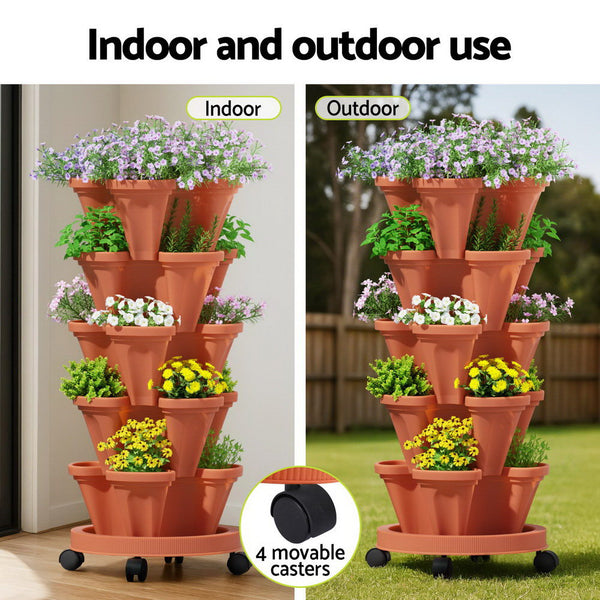 Green Fingers Raised Garden Bed 5 Tier Vertical Garden Brick Red Strawberry Stackable Planters Herbs Petunias Awezingly