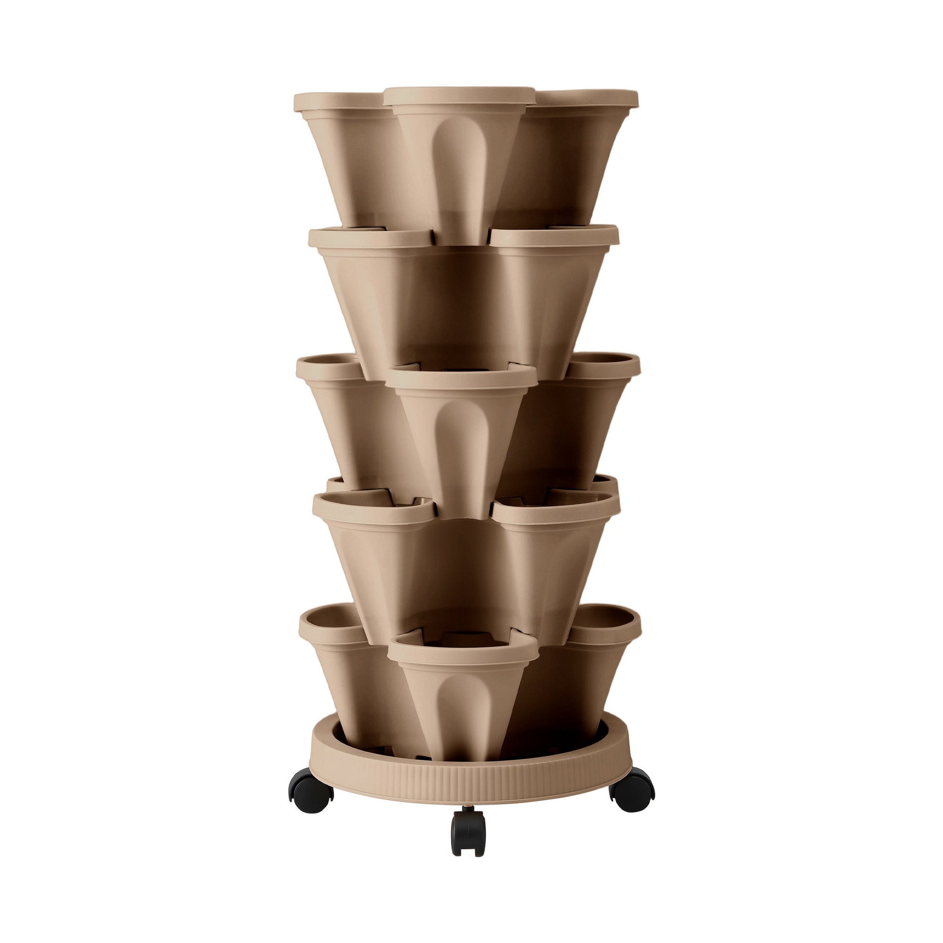 Green Fingers Garden Bed 5 Tier Vertical Garden Grey Strawberry Stackable Planters Herb Petunias Tan