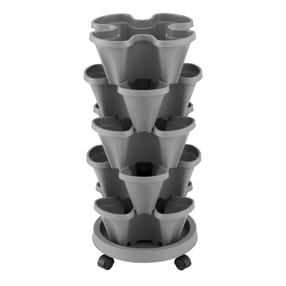 Green Fingers Raised Garden Bed 5 Tier Vertical Garden Grey Strawberry Stackable Planters Herbs Petunias Awezingly