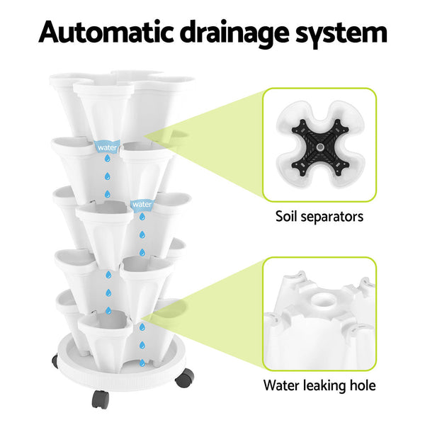 Green Fingers Garden Bed 5 Tier Vertical Garden Strawberry Stackable Planters Herbs Petunias Greenfingers