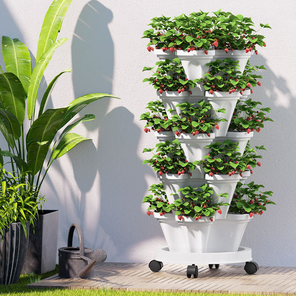 Green Fingers Garden Bed 5 Tier Vertical Garden Strawberry Stackable Planters Herbs Petunias Greenfingers