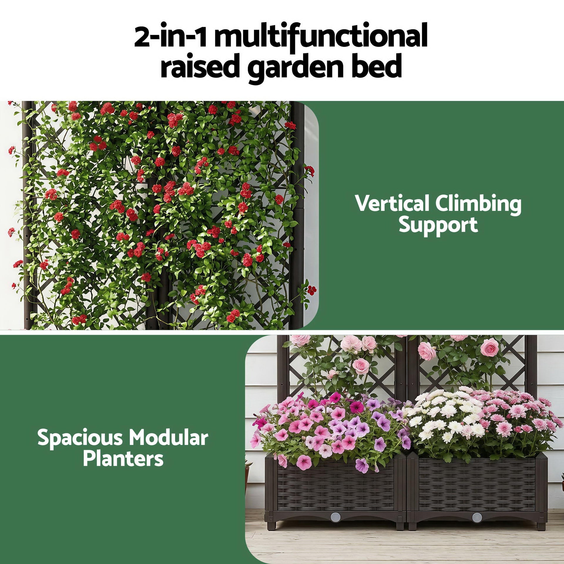 Green Fingers Raised Garden Bed Vertical Planter Self Watering Large Elevated Veggie Box 80x40x122cm Awezingly