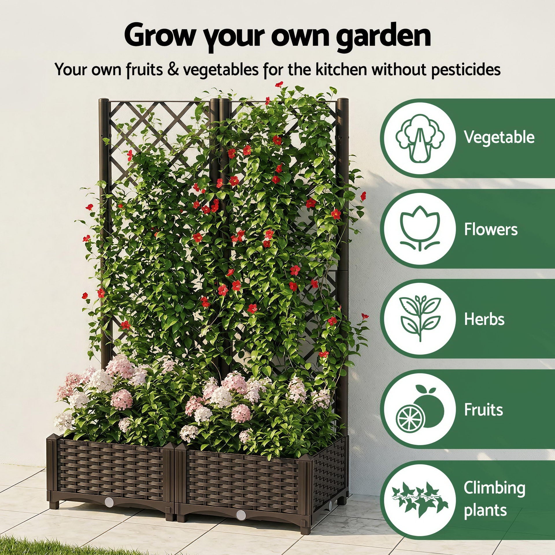 Green Fingers Raised Garden Bed Vertical Planter Self Watering Large Elevated Veggie Box 80x40x122cm Awezingly