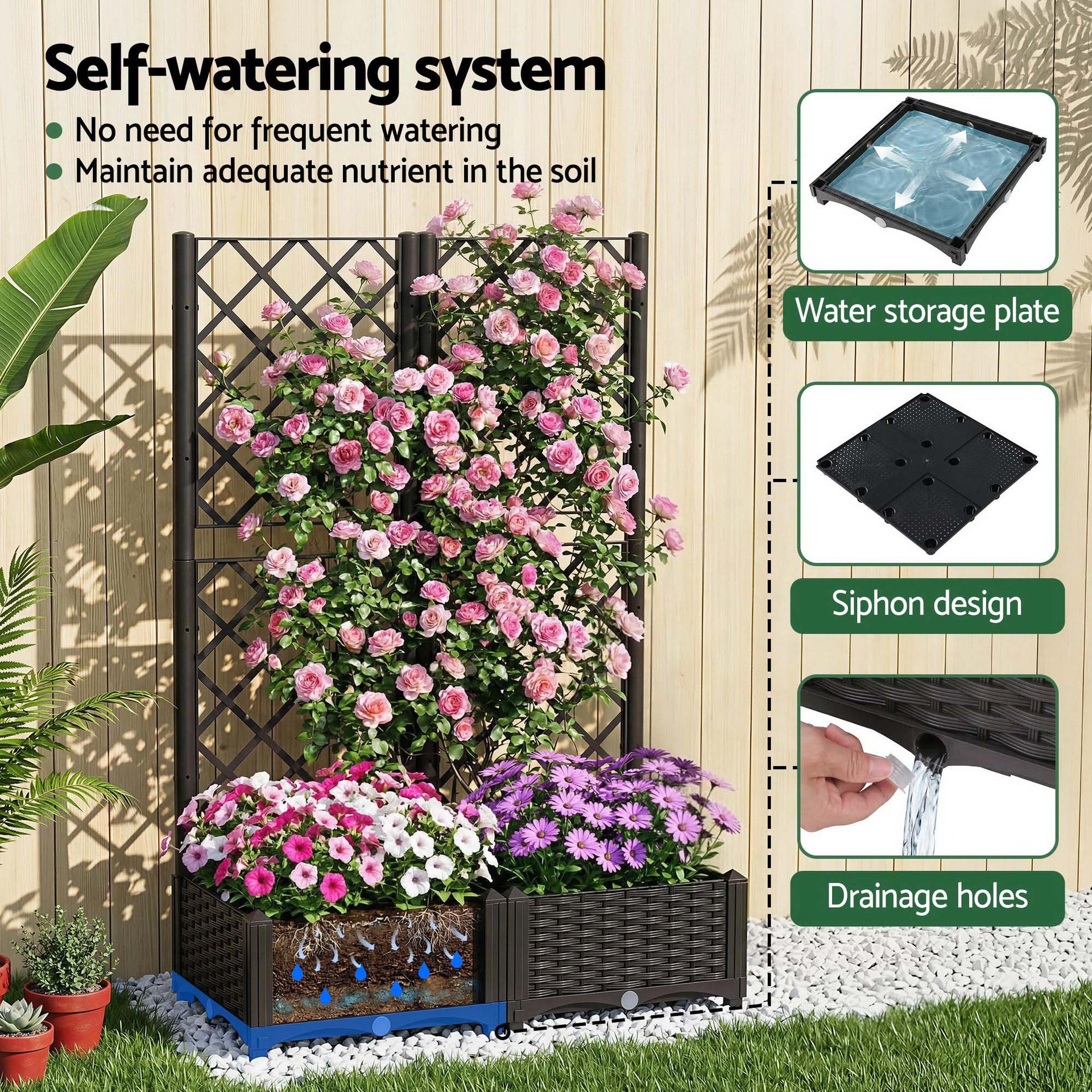 Green Fingers Raised Garden Bed Vertical Planter Self Watering Large Elevated Veggie Box 80x40x122cm Awezingly
