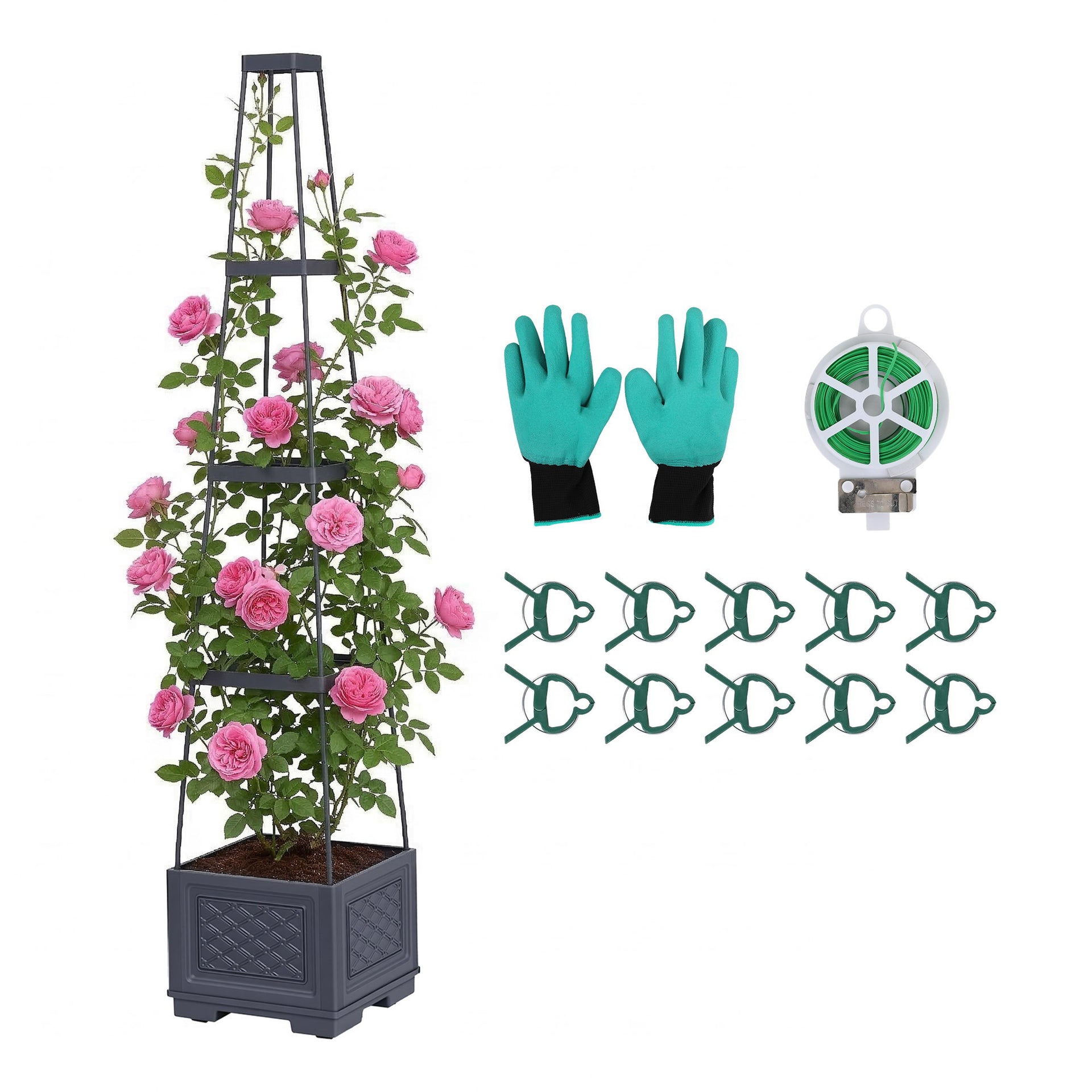 Green Fingers Self Watering Planter with Trellis Adjustable Height Modular Tomato Box 4 Layer 140cm Awezingly