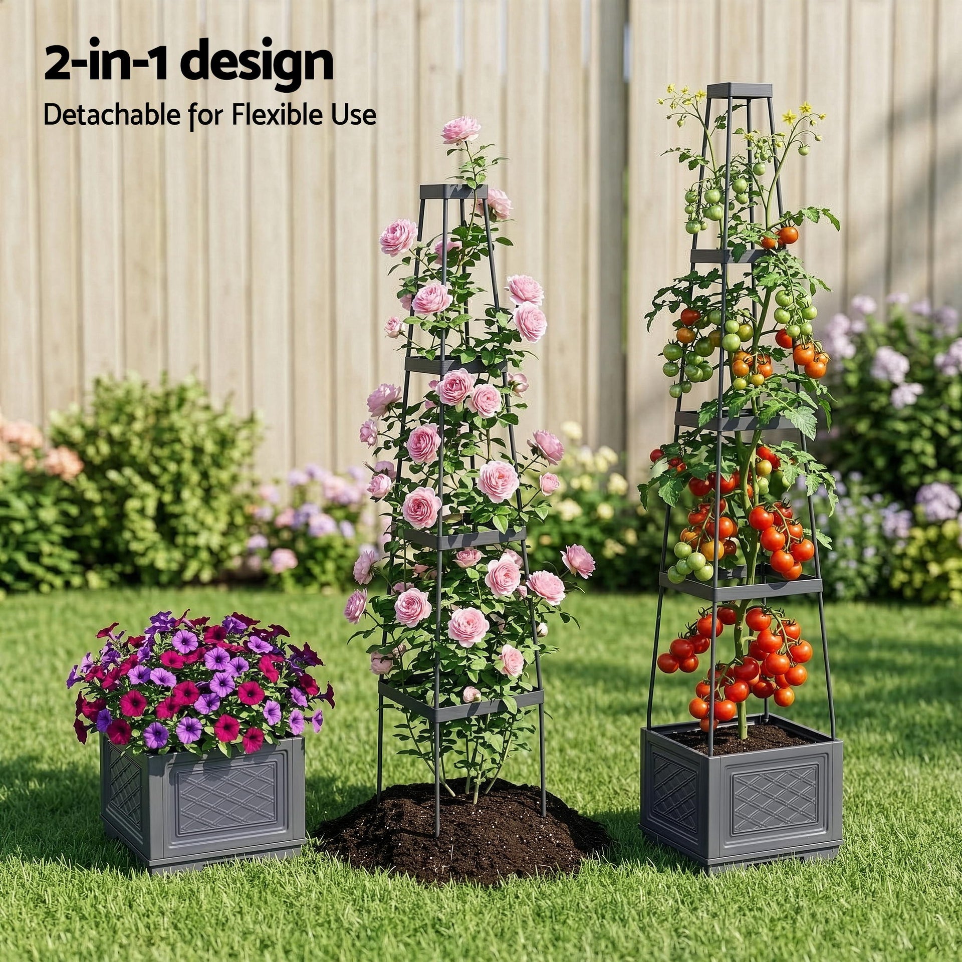 Green Fingers Self Watering Planter with Trellis Adjustable Height Modular Tomato Box 4 Layer 140cm Awezingly