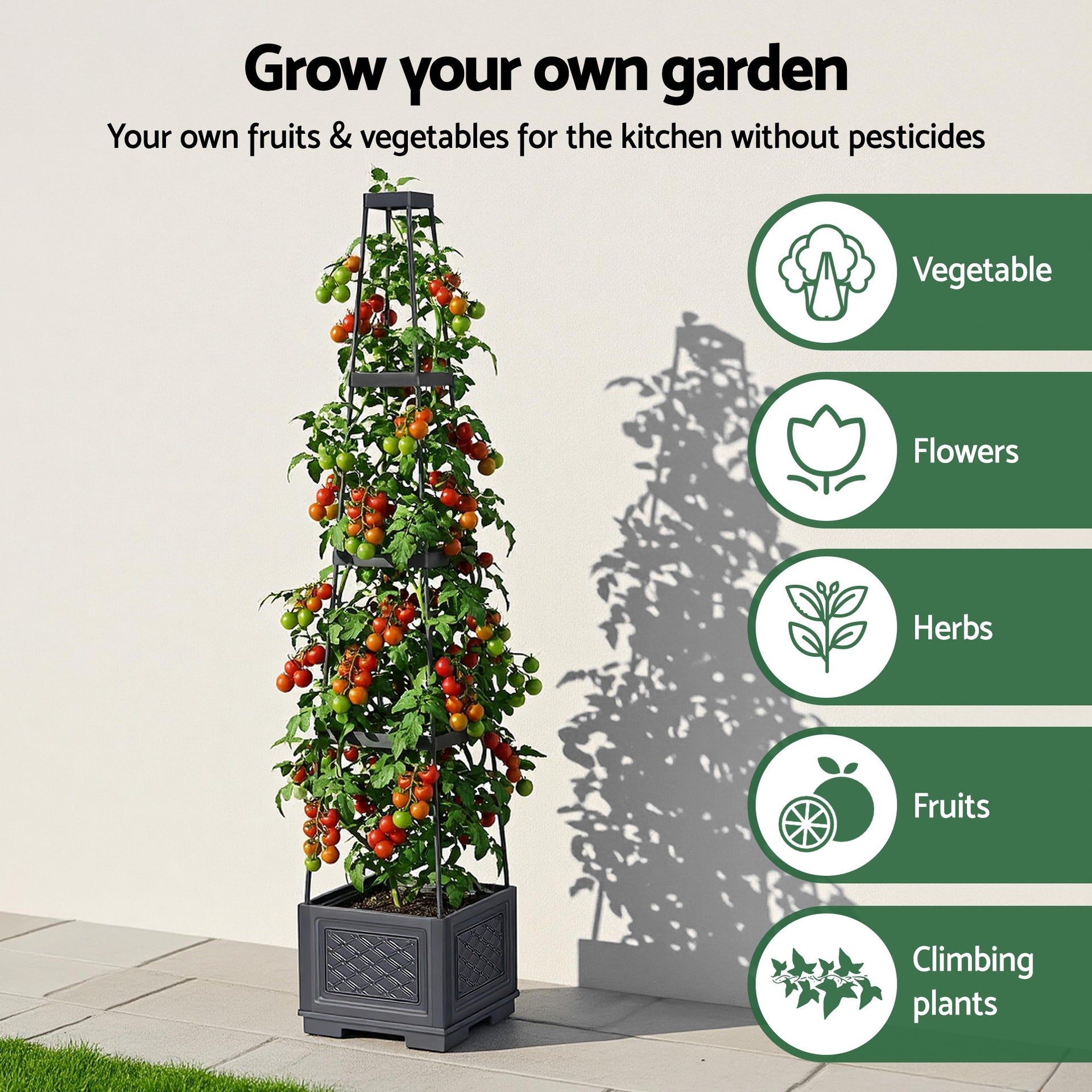 Green Fingers Self Watering Planter with Trellis Adjustable Height Modular Tomato Box 4 Layer 140cm Awezingly