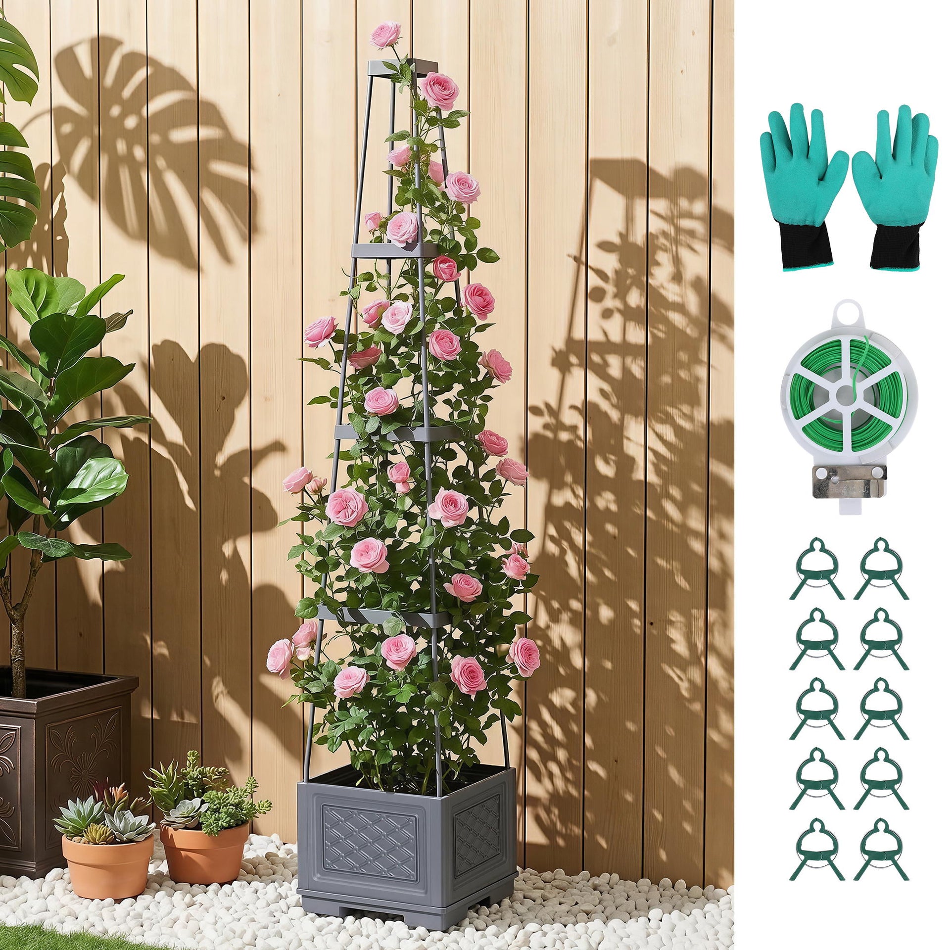 Green Fingers Self Watering Planter with Trellis Adjustable Height Modular Tomato Box 4 Layer 140cm Awezingly