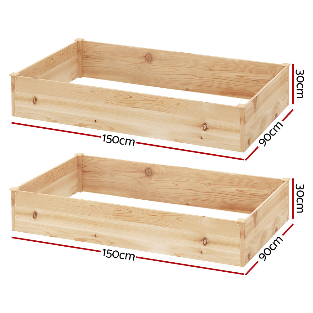 Green Fingers Garden Bed 150x90x30cm Wooden Planter Box Raised Container Growing Greenfingers
