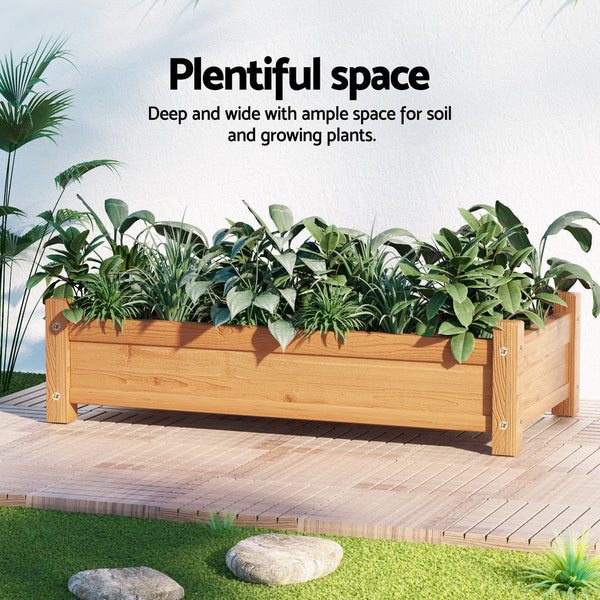 Green Fingers Garden Bed 65x33x16cm Wooden Planter Box Raised Container Growing Greenfingers