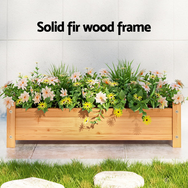 Green Fingers Garden Bed 65x33x16cm Wooden Planter Box Raised Container Growing Greenfingers