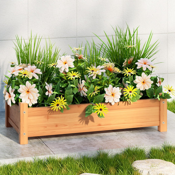 Green Fingers Garden Bed 65x33x16cm Wooden Planter Box Raised Container Growing Greenfingers