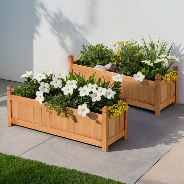 2x Green Fingers Raised Garden Bed 90x30x33cm Wooden Planter Box Raised Container Growing Greenfingers