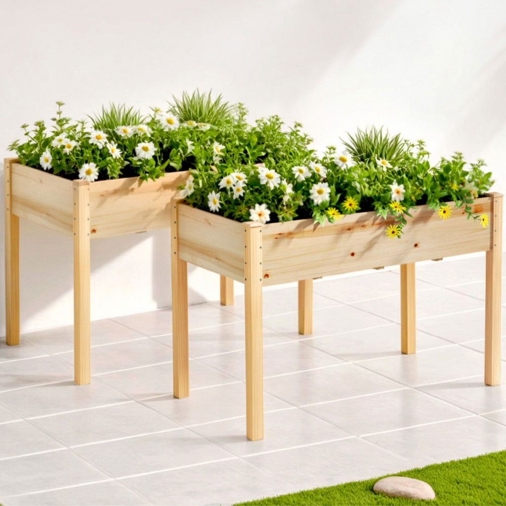 Green Fingers Raised Garden Bed 2x Elevated 120x60x80cm Wooden Planter Box Container Awezingly