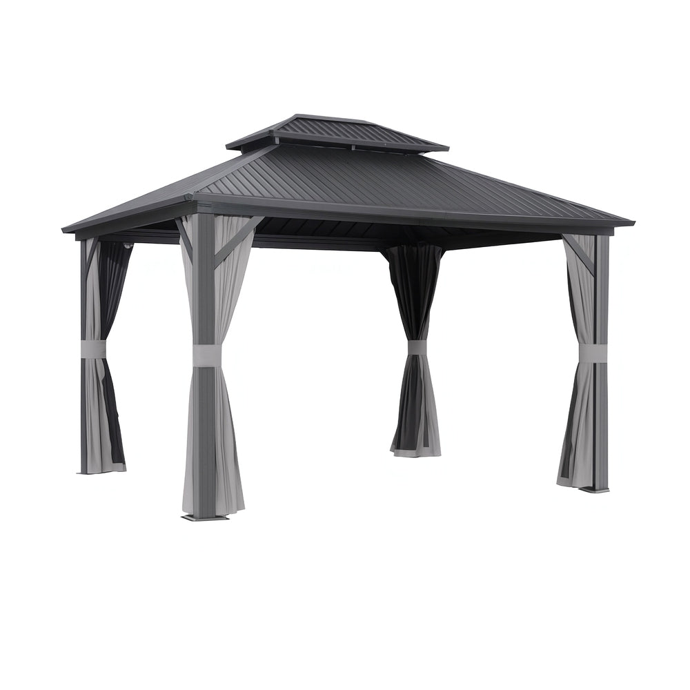 Instahut Gazebo 3x3.65m Canopy Outdoor Steel Frame Patio Tent Curtains Marquee Grey Awezingly