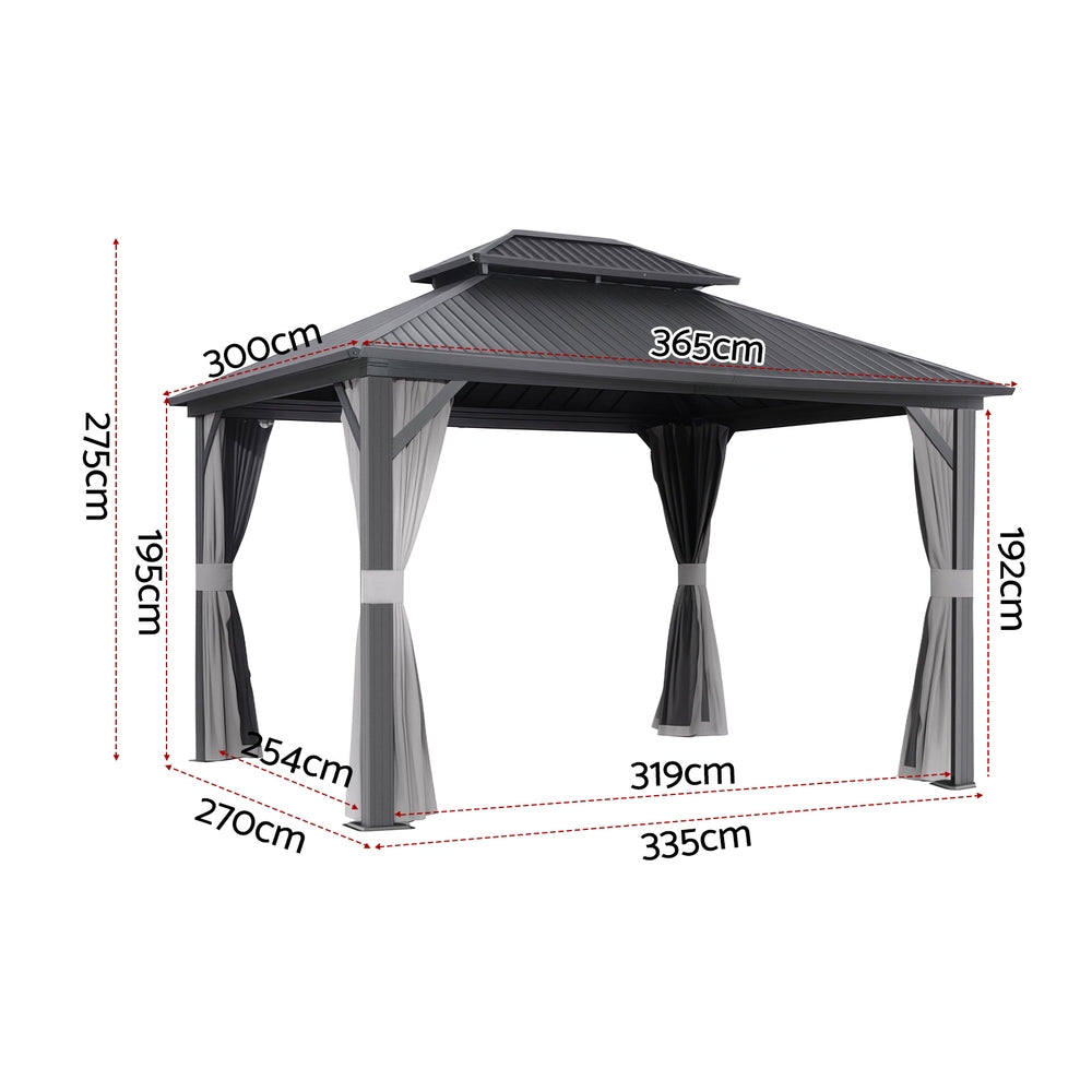 Instahut Gazebo 3x3.65m Canopy Outdoor Steel Frame Patio Tent Curtains Marquee Grey Awezingly