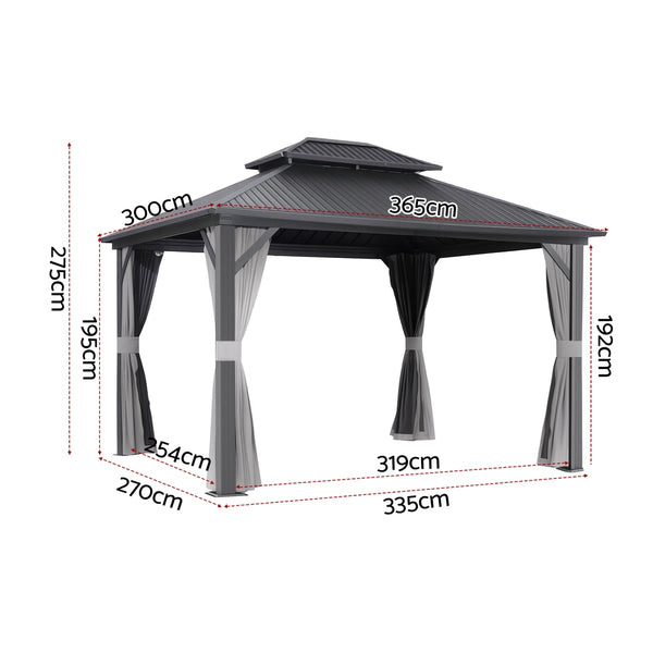 Instahut Gazebo 3x3.65m Canopy Outdoor Steel Frame Patio Tent Curtains Marquee Grey Awezingly