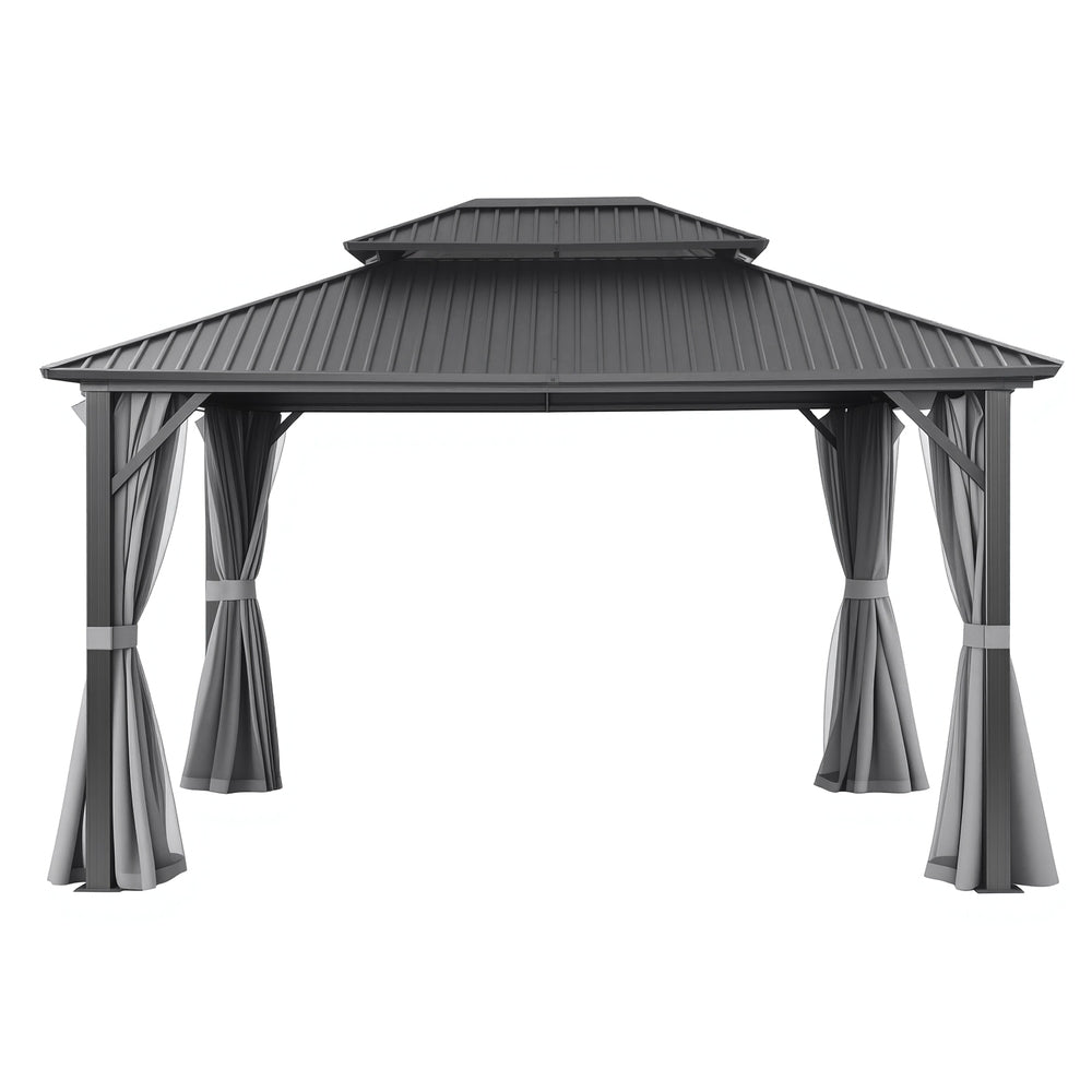 Instahut Gazebo 3x3.65m Canopy Outdoor Steel Frame Patio Tent Curtains Marquee Grey Awezingly