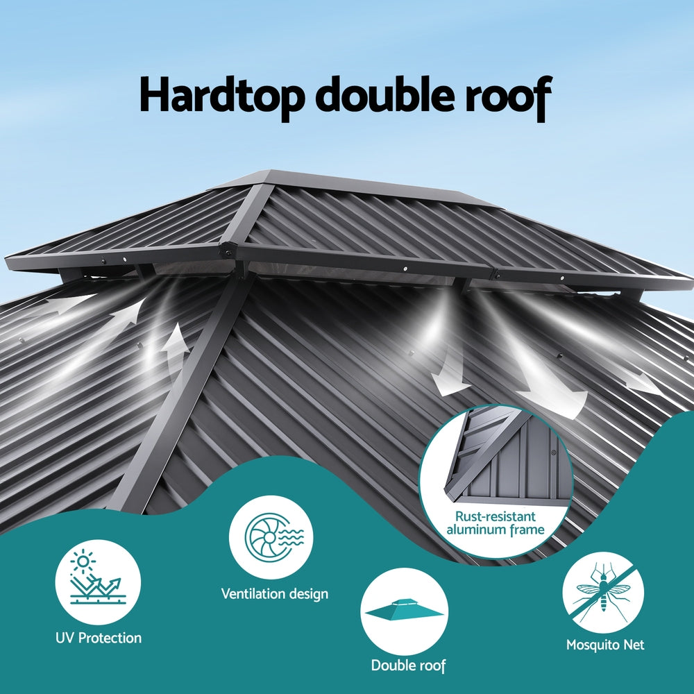 Instahut Gazebo 3x3.65m Canopy Outdoor Steel Frame Patio Tent Curtains Marquee Grey Awezingly