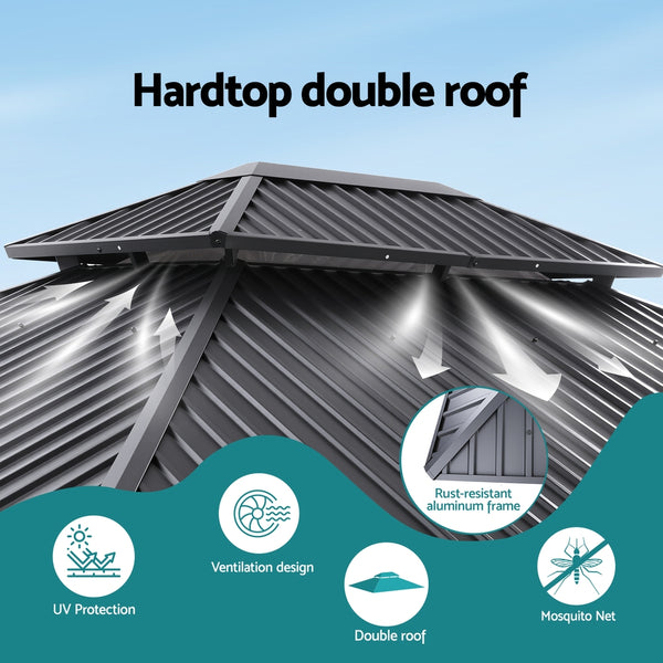 Instahut Gazebo 3x3.65m Canopy Outdoor Steel Frame Patio Tent Curtains Marquee Grey Awezingly