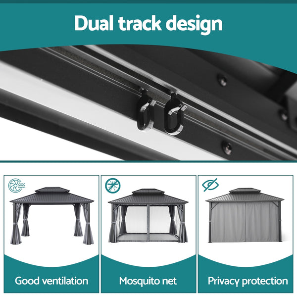 Instahut Gazebo 3x3.65m Canopy Outdoor Steel Frame Patio Tent Curtains Marquee Grey Awezingly