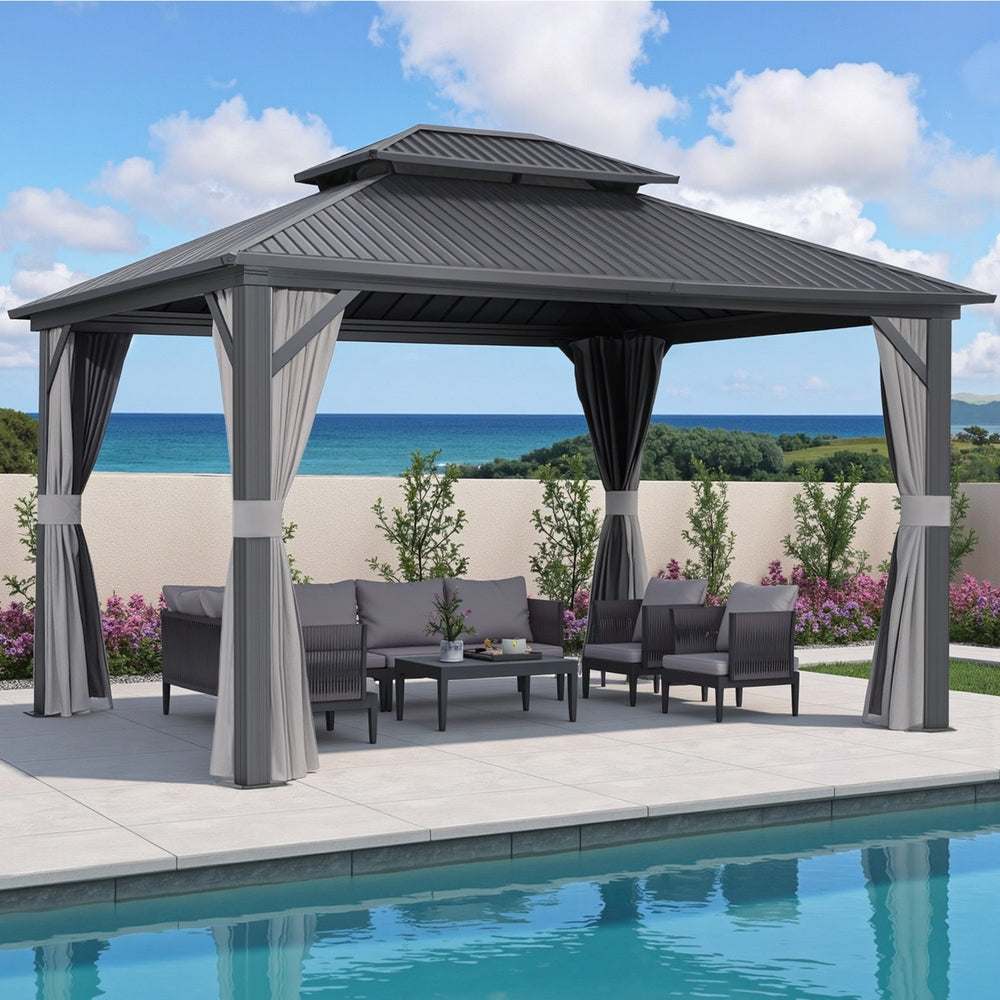 Instahut Gazebo 3x3.65m Canopy Outdoor Steel Frame Patio Tent Curtains Marquee Grey Awezingly