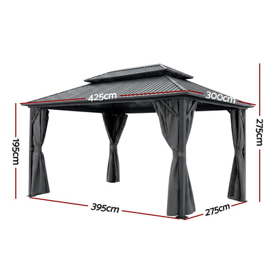Instahut 3x4.25m Gazebo Hardtop Steel Roof Outdoor Pavilion