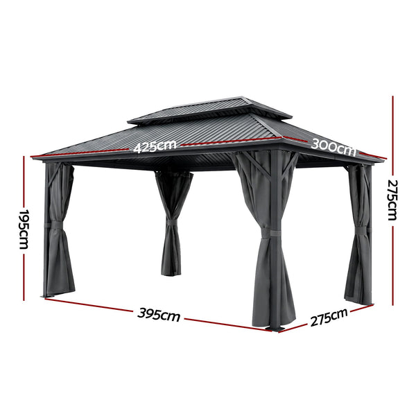 Instahut 3x4.25m Gazebo Hardtop Steel Roof Outdoor Pavilion Awezingly
