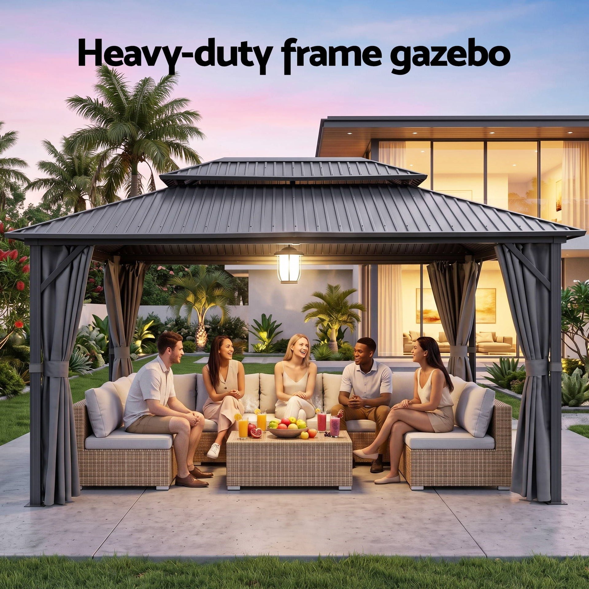 Instahut 3x4.25m Gazebo Hardtop Steel Roof Outdoor Pavilion Awezingly