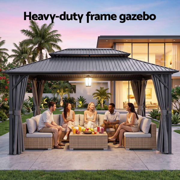 Instahut 3x4.25m Gazebo Hardtop Steel Roof Outdoor Pavilion Awezingly