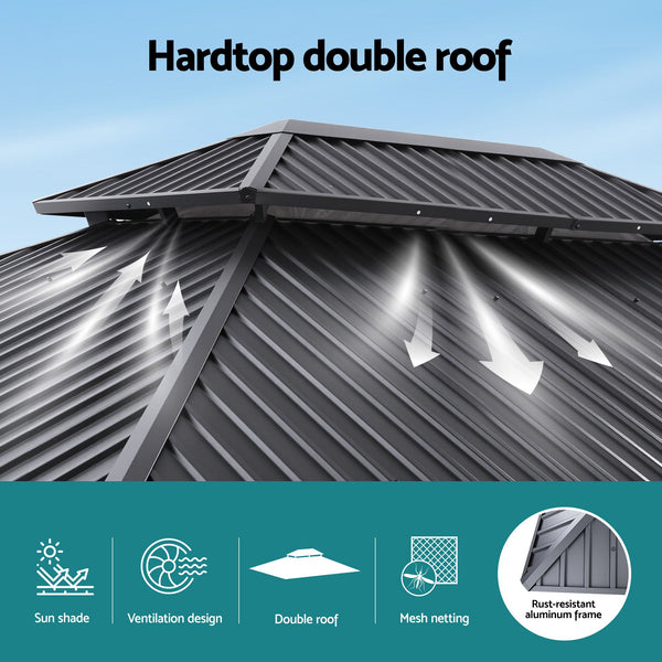 Instahut 3x4.25m Gazebo Hardtop Steel Roof Outdoor Pavilion Awezingly