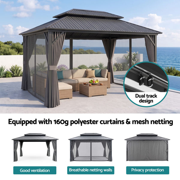 Instahut 3x4.25m Gazebo Hardtop Steel Roof Outdoor Pavilion Awezingly