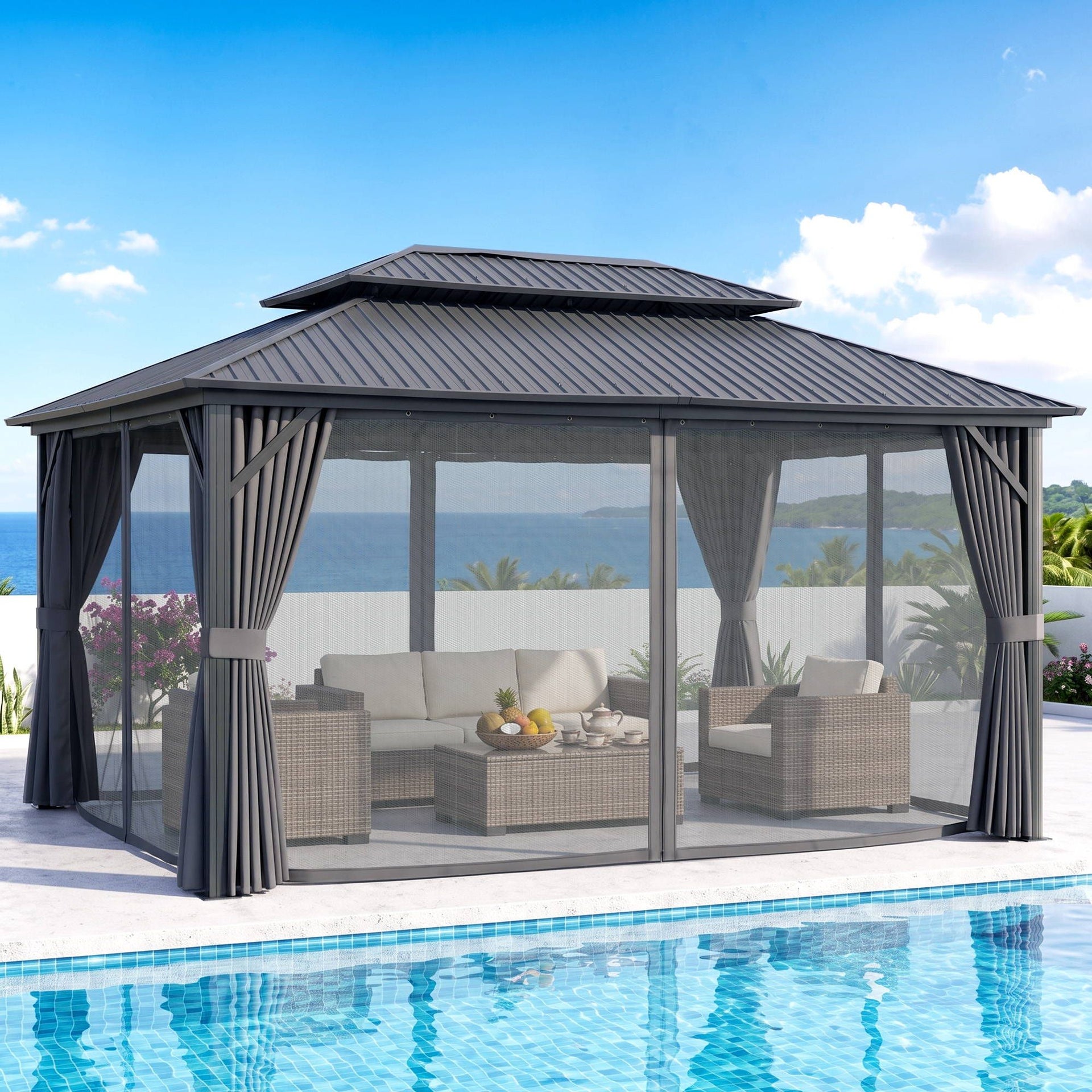 Instahut 3x4.25m Gazebo Hardtop Steel Roof Outdoor Pavilion Awezingly