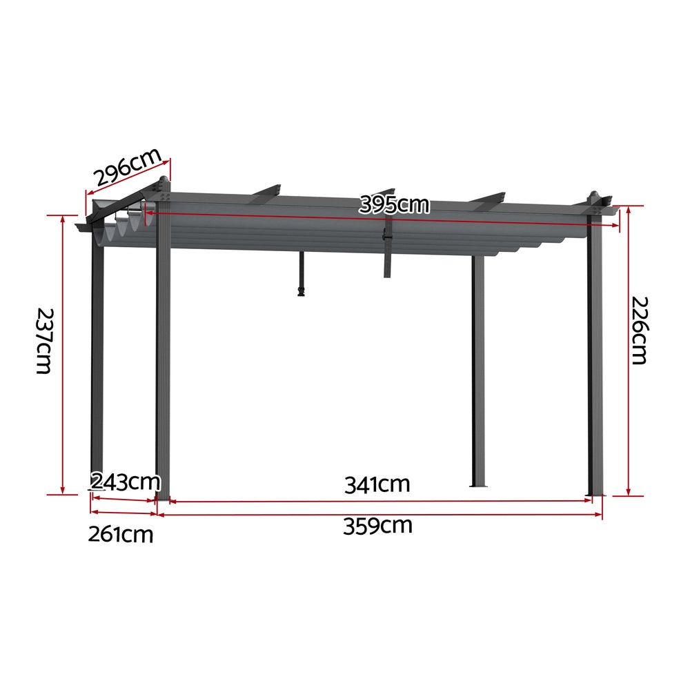 Instahut Gazebo Outdoor Garden Pergola Aluminium Frame Adjustable Canopy 3x4m Grey Awezingly