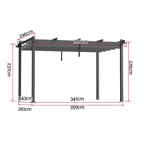 Instahut Gazebo Outdoor Garden Pergola Aluminium Frame Adjustable Canopy 3x4m Grey Awezingly
