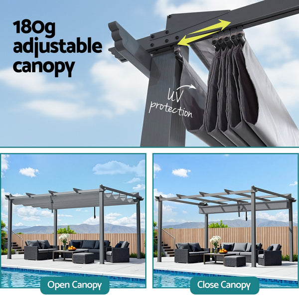 Instahut Gazebo Outdoor Garden Pergola Aluminium Frame Adjustable Canopy 3x4m Grey Awezingly
