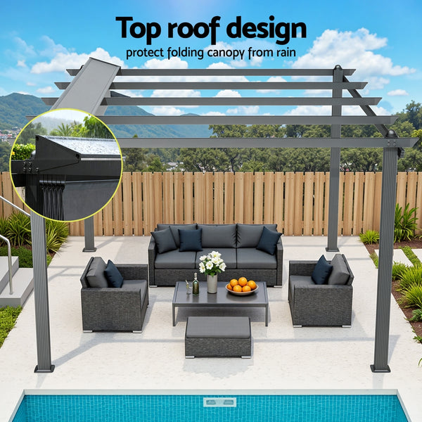 Instahut Gazebo Outdoor Garden Pergola Aluminium Frame Adjustable Canopy 3x4m Grey Awezingly