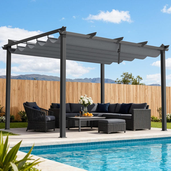 Instahut Gazebo Outdoor Garden Pergola Aluminium Frame Adjustable Canopy 3x4m Grey Awezingly