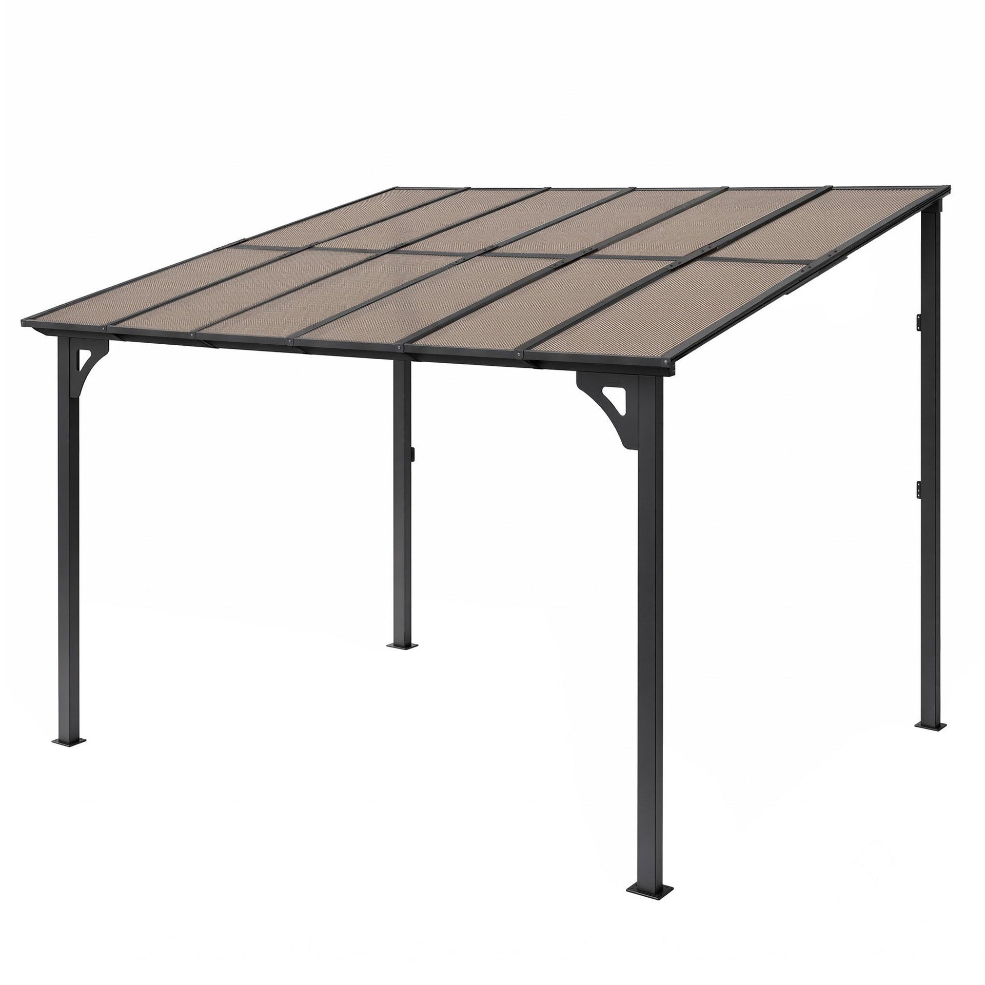 Instahut Gazebo Lean-To Pergola Garden Patio Polycarbonate 356cm X 275cm Brown Awezingly
