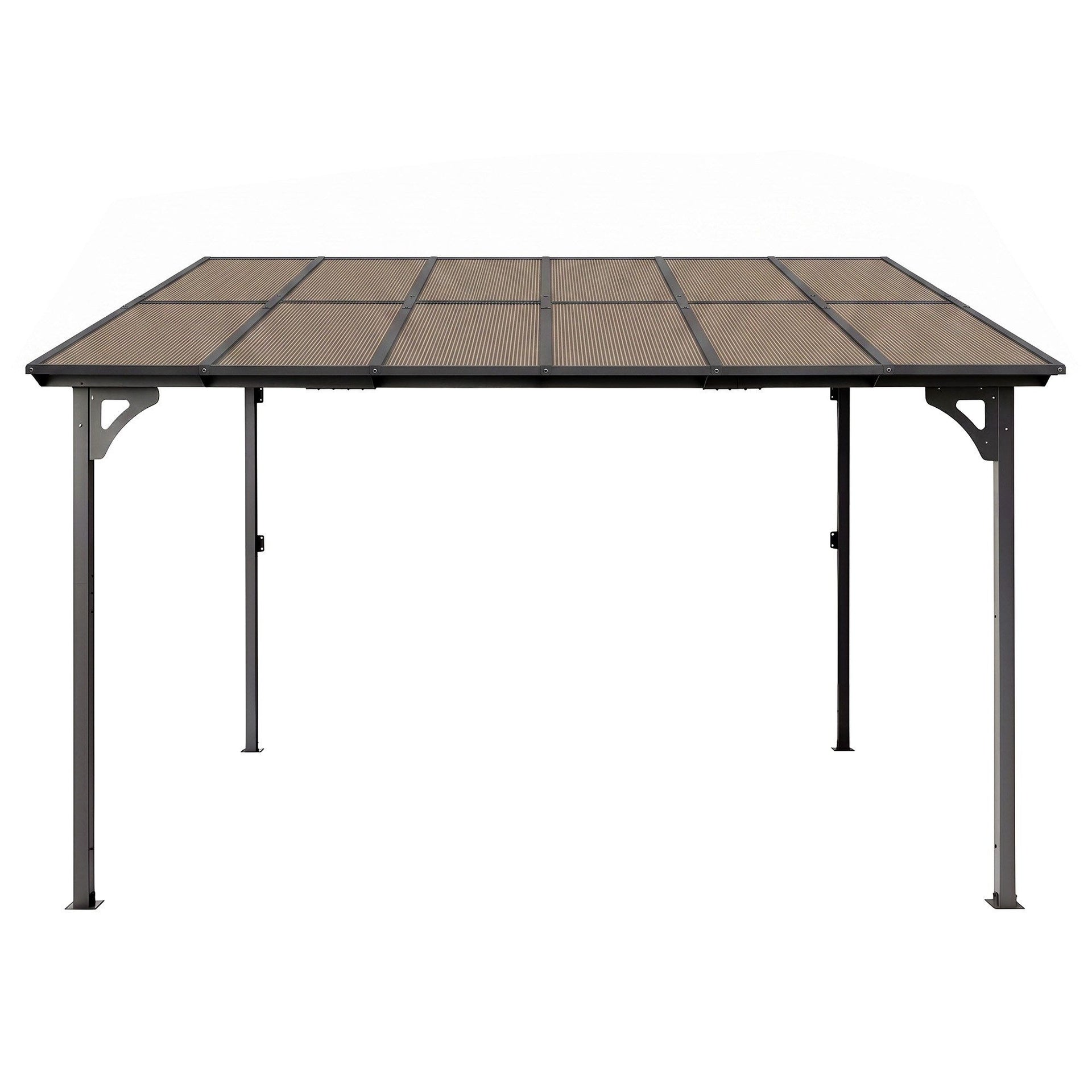 Instahut Gazebo Lean-To Pergola Garden Patio Polycarbonate 356cm X 275cm Brown Awezingly