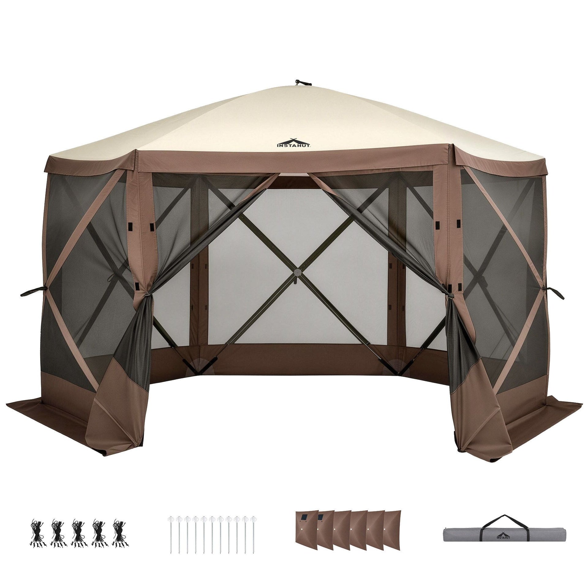 Instahut Gazebo Pop Up Tent 3.6x3.6m Outdoor Marquee Camping Screen w/Curtain Net Awezingly