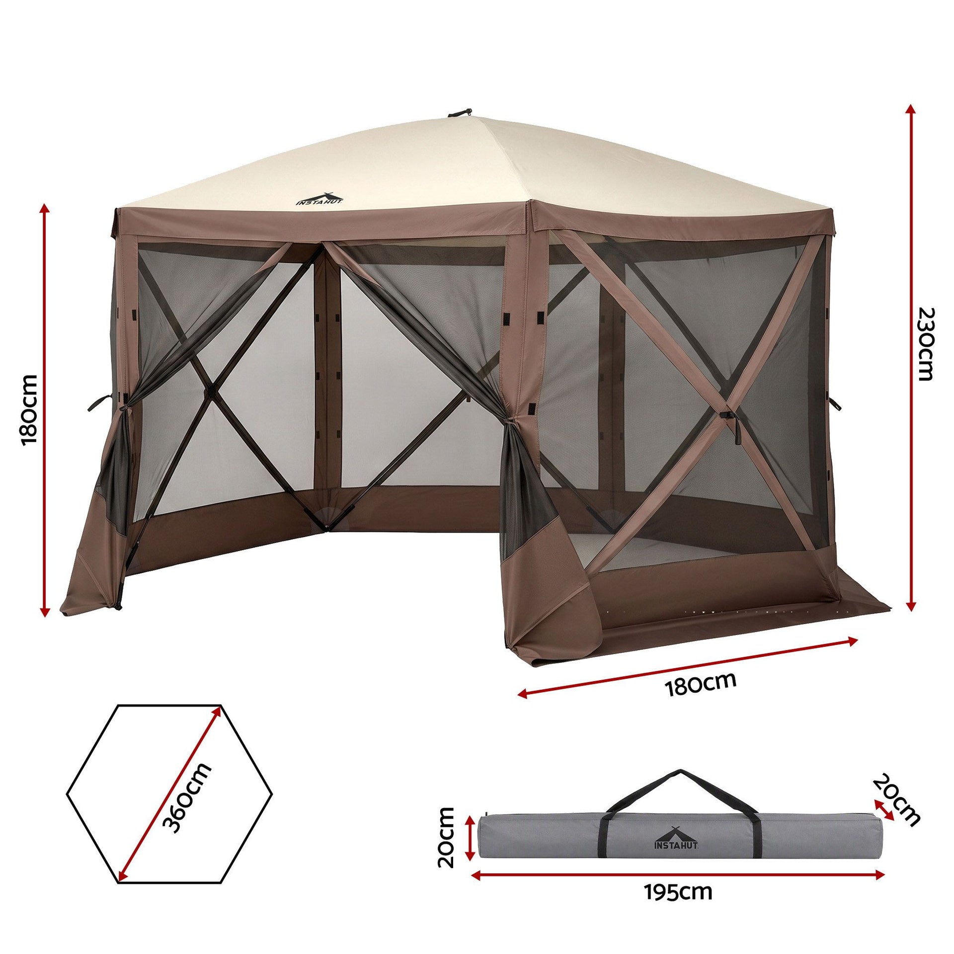 Instahut Gazebo Pop Up Tent 3.6x3.6m Outdoor Marquee Camping Screen w/Curtain Net Awezingly