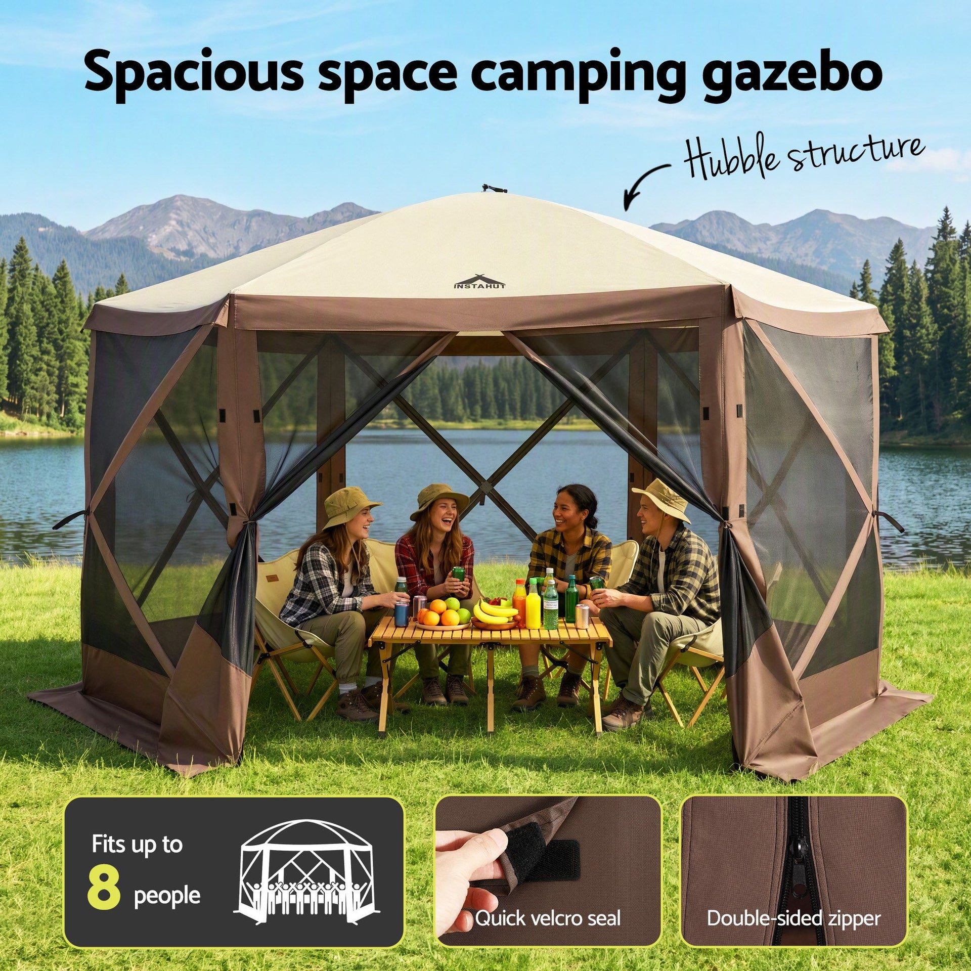 Instahut Gazebo Pop Up Tent 3.6x3.6m Outdoor Marquee Camping Screen w/Curtain Net Awezingly