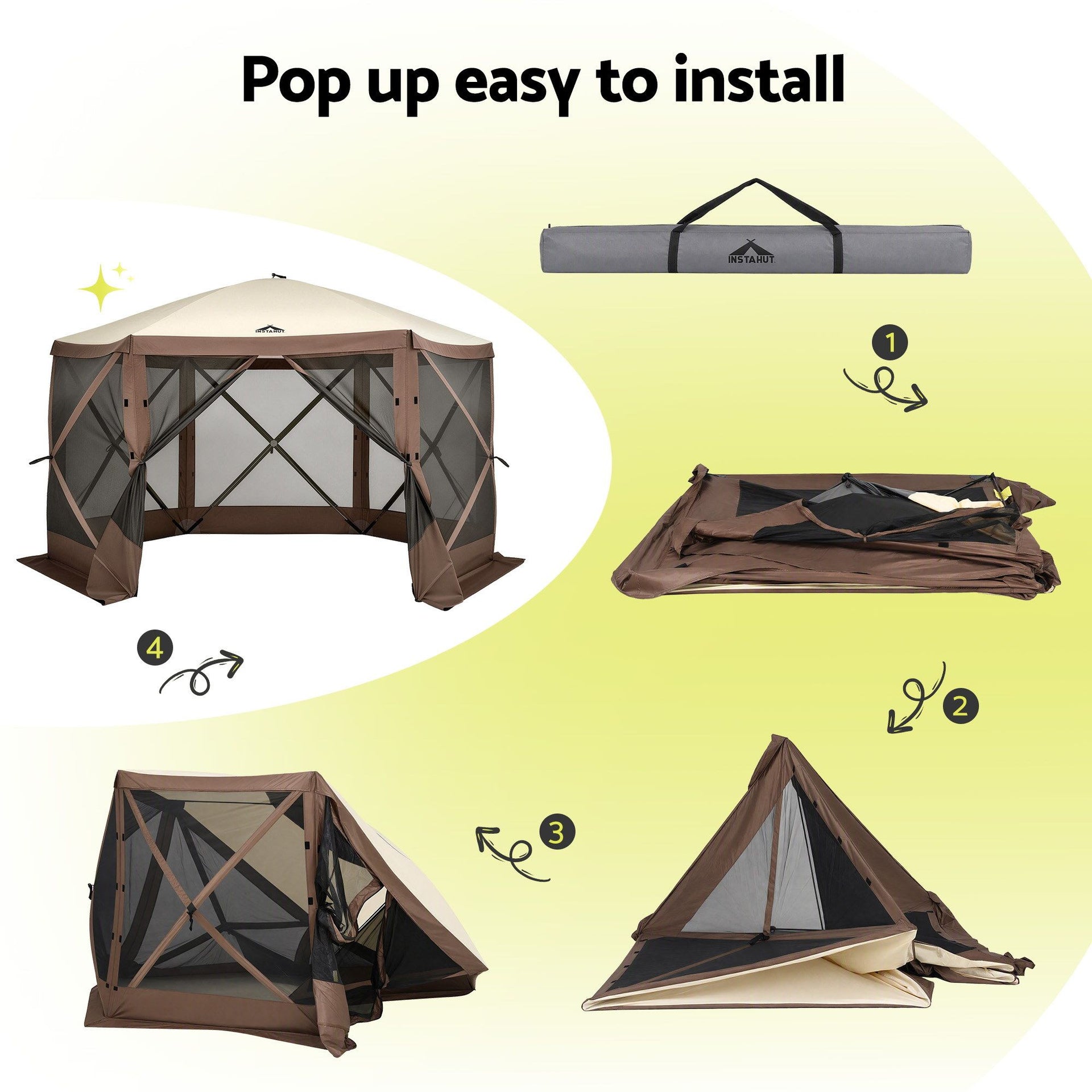 Instahut Gazebo Pop Up Tent 3.6x3.6m Outdoor Marquee Camping Screen w/Curtain Net Awezingly