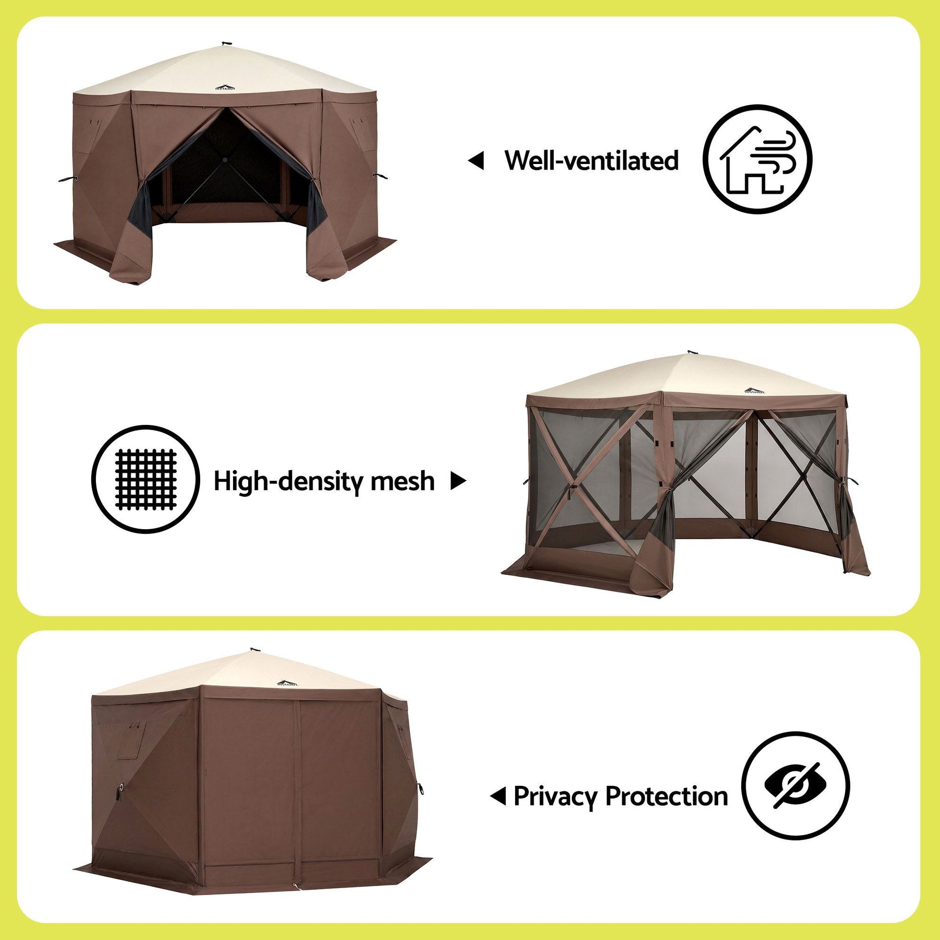 Instahut Gazebo Pop Up Tent 3.6x3.6m Outdoor Marquee Camping Screen w/Curtain Net Awezingly
