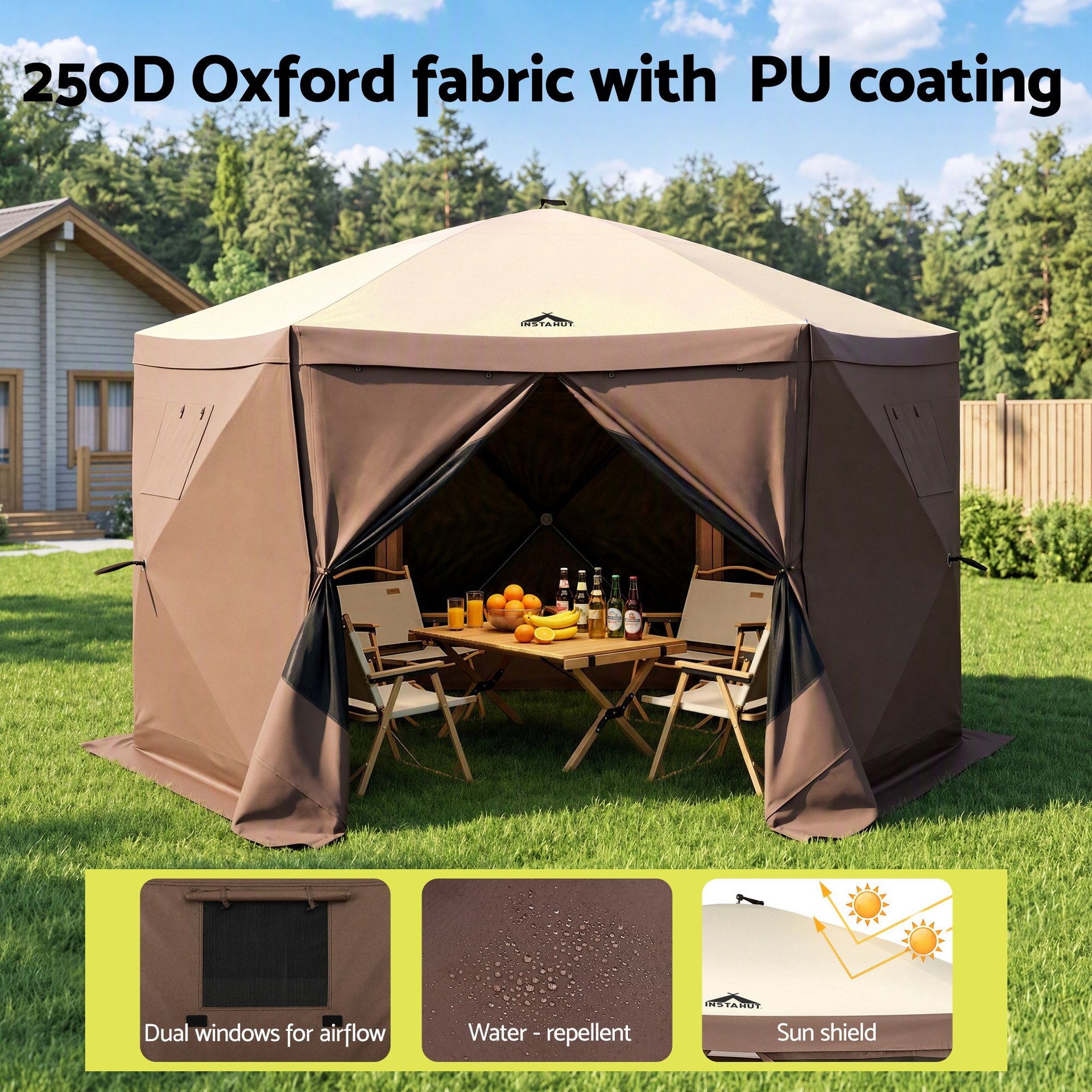 Instahut Gazebo Pop Up Tent 3.6x3.6m Outdoor Marquee Camping Screen w/Curtain Net Awezingly